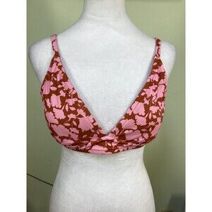 Amazon Essentials Size L Rust & Pink Paisley Padded No Wire Bikini Top Bohemian